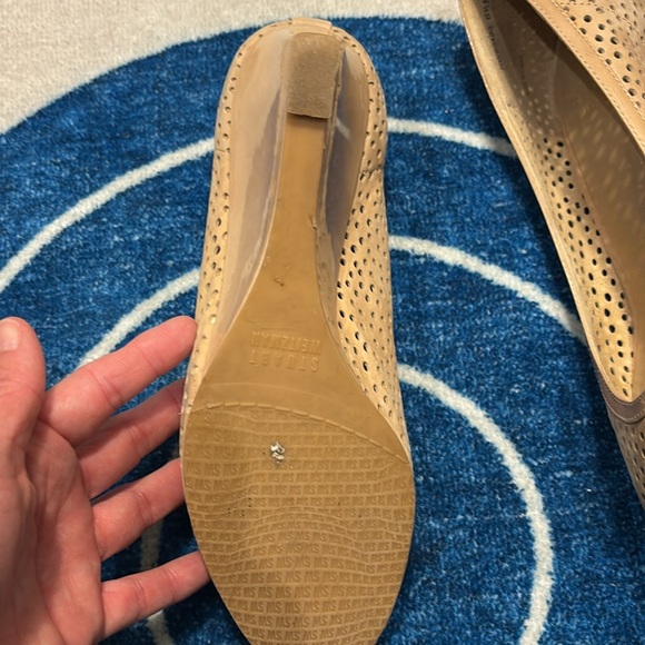 Stuart Weitzman Womens Nude Perforated Logo Nudotcomer Peep Toe Wedge size 6.5 - Picture 6 of 6